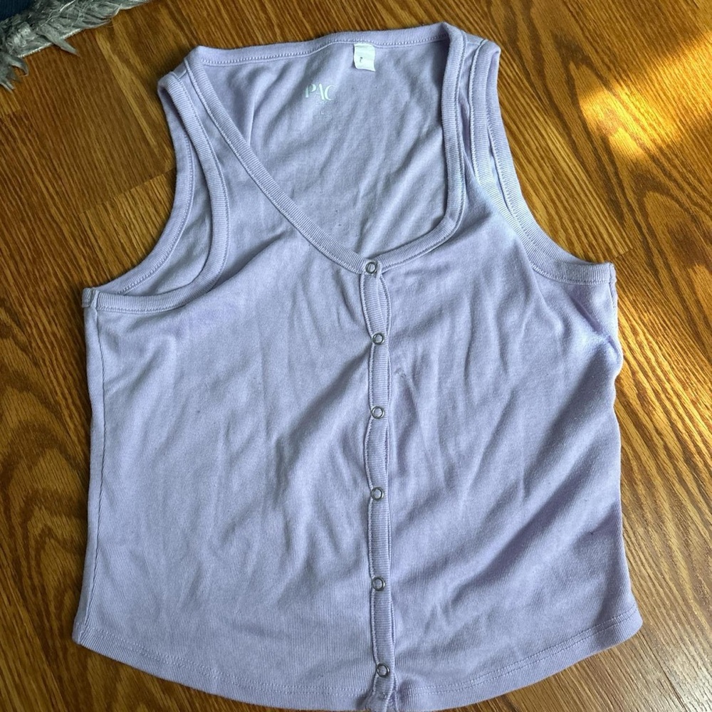 PAC Cares large light purple button up tank top
